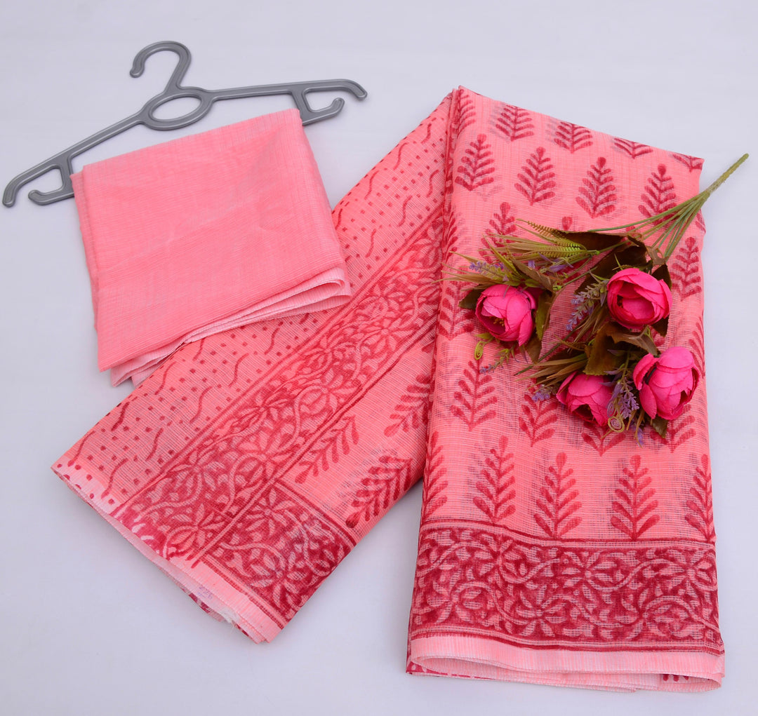 Pure Kota Doriya Block Print Saree With Blouse