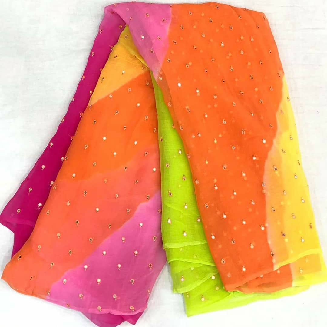 Pure Jaipuri Chiffon Saree in Multicolor