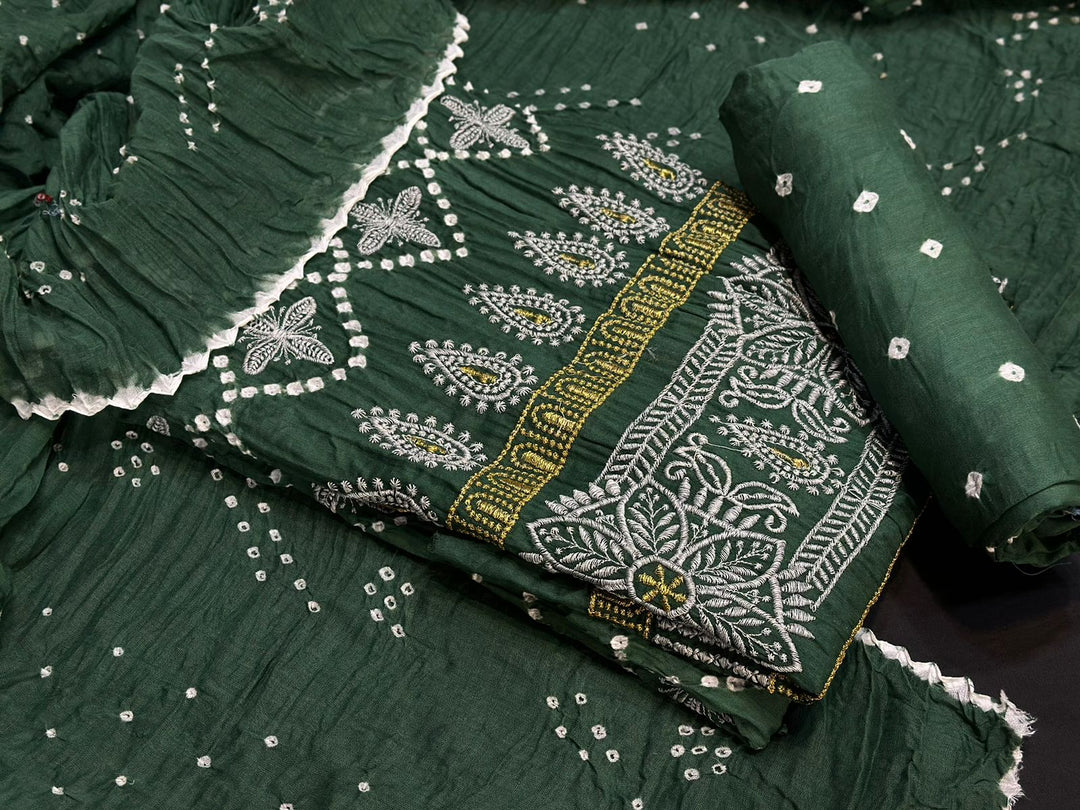 Bandhej Hand work Suit with Resham Embroidery
