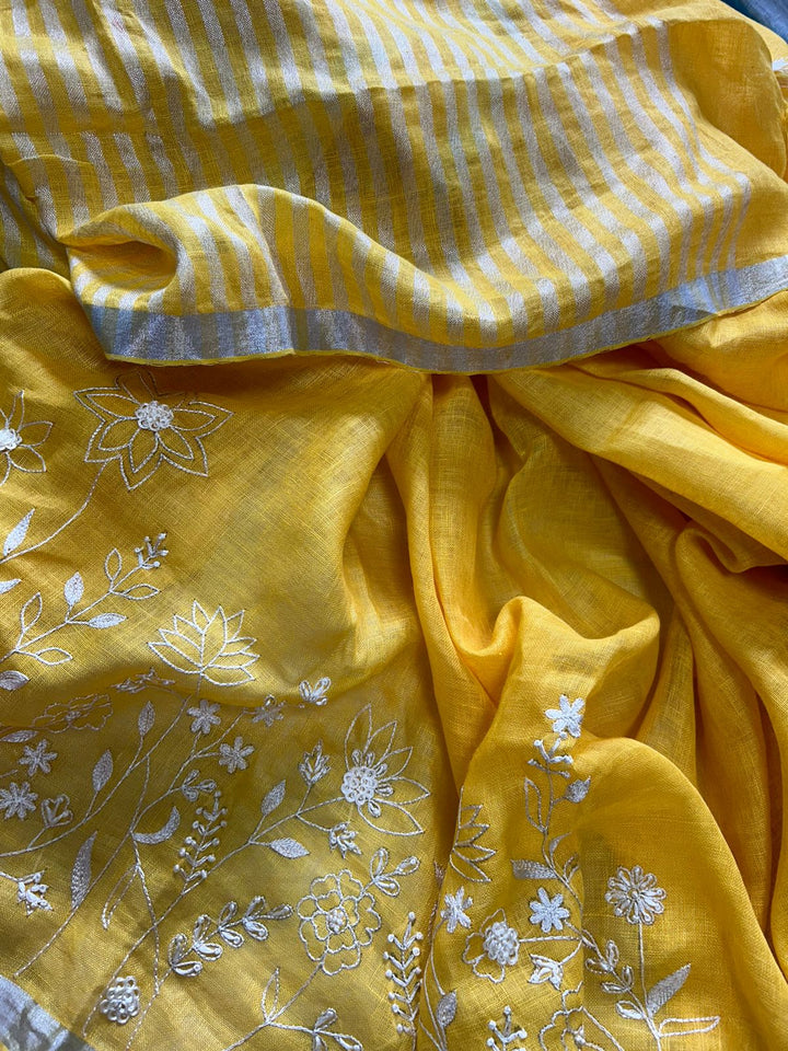 Pure Linen By Linen Saree with embroidery | EXCLUSIVE COLLECTION