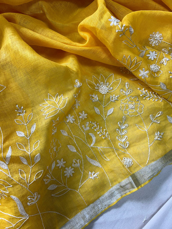 Pure Linen By Linen Saree with embroidery | EXCLUSIVE COLLECTION