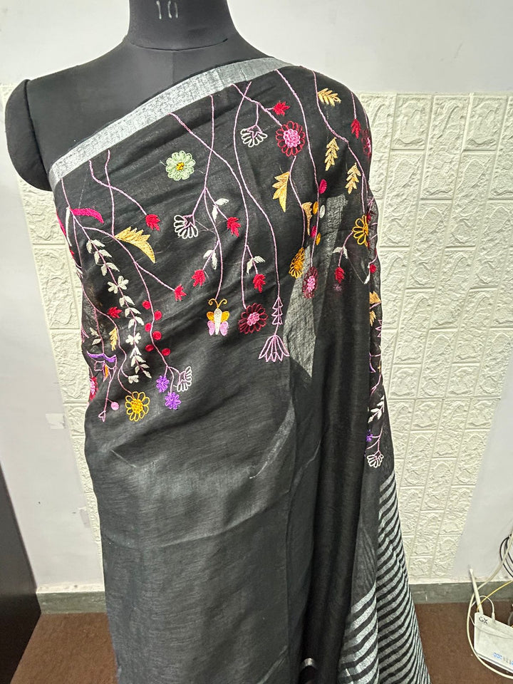 Pure Linen By Linen Saree with embroidery | EXCLUSIVE COLLECTION|