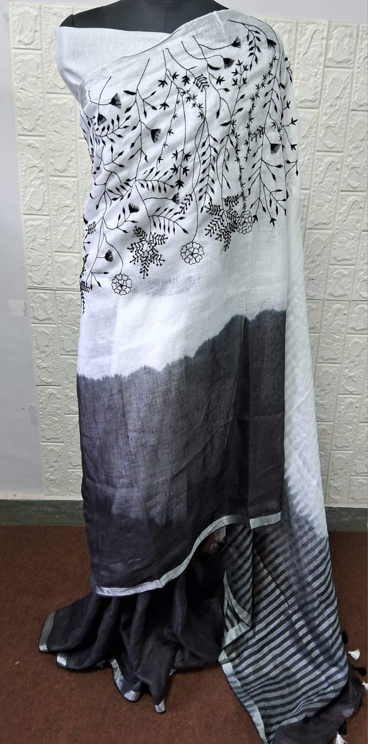 Pure Linen By Linen Saree with embroidery | EXCLUSIVE COLLECTION|