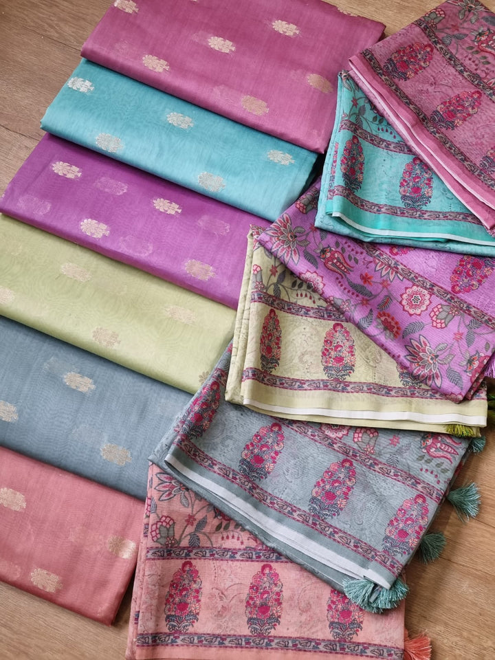 Exclusive banarasi chanderi silk zari weave suit paired with chanderi silk printed dupatta.