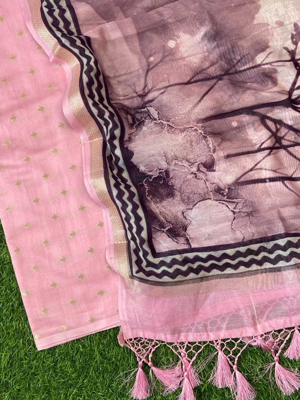 Pure Banarasi Resham Chanderi Zari Weaved Unstitched Suit with Digital Print Dupatta