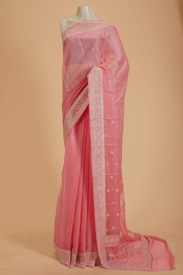 Pure Hand loom  Khaddi Georgette Saree with Silver Zari Weaving blouse