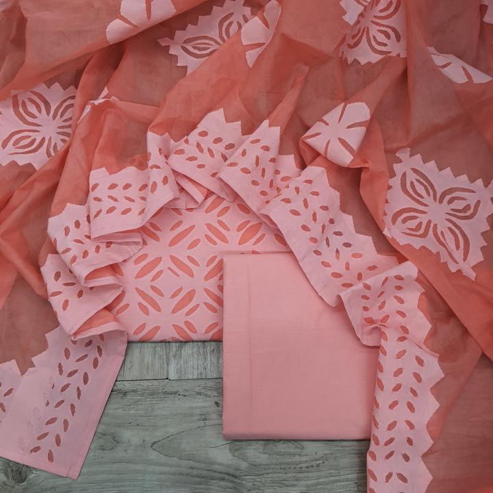 Pure Cotton Applique Work Unstitched Suit With Cotton Applique Work Dupatta.