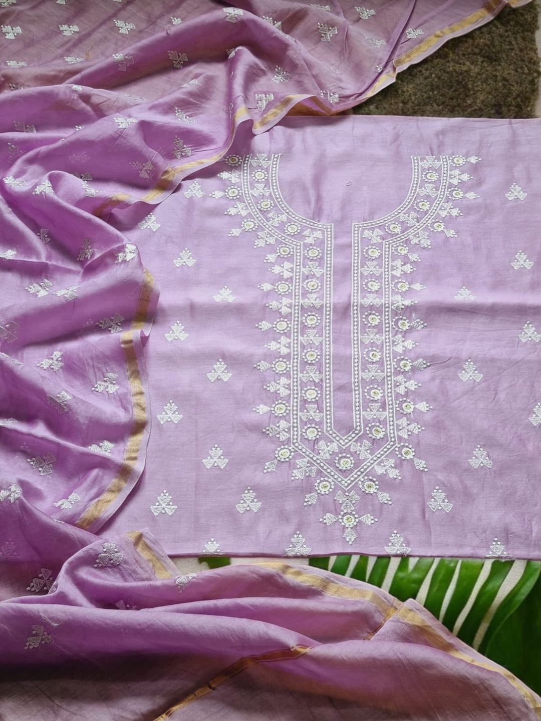 Pure banarasi chanderi silk Embroidery work unstitched Suit