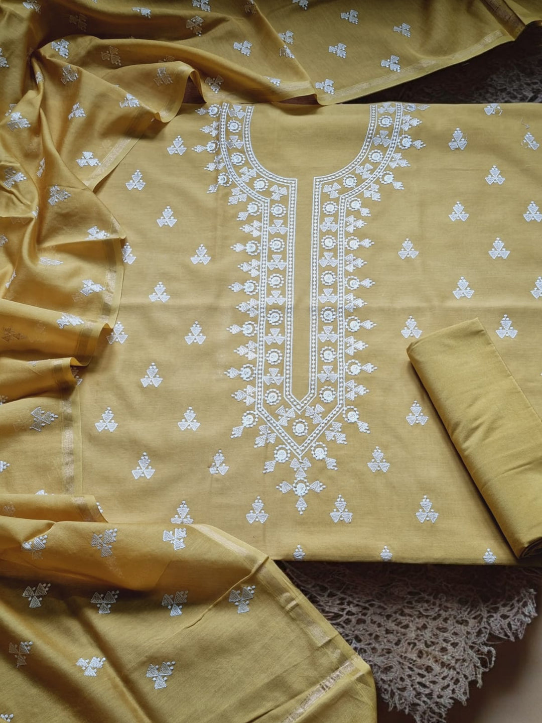 Pure banarasi chanderi silk Embroidery work unstitched Suit