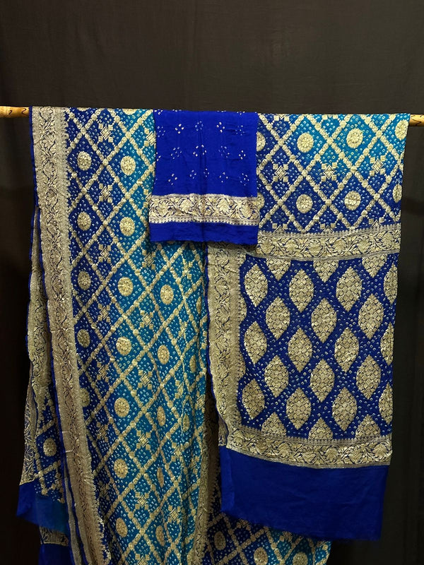 Pure Khaddi Chiffon Georgette with real metallic tested zari handwoven saree with full RAEE BANDHEJ WORK