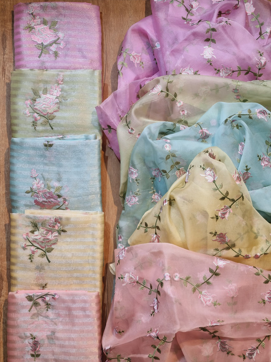 Pure Banarasi Organza Silk Unstitched Suit with Embroidery Work in Peach