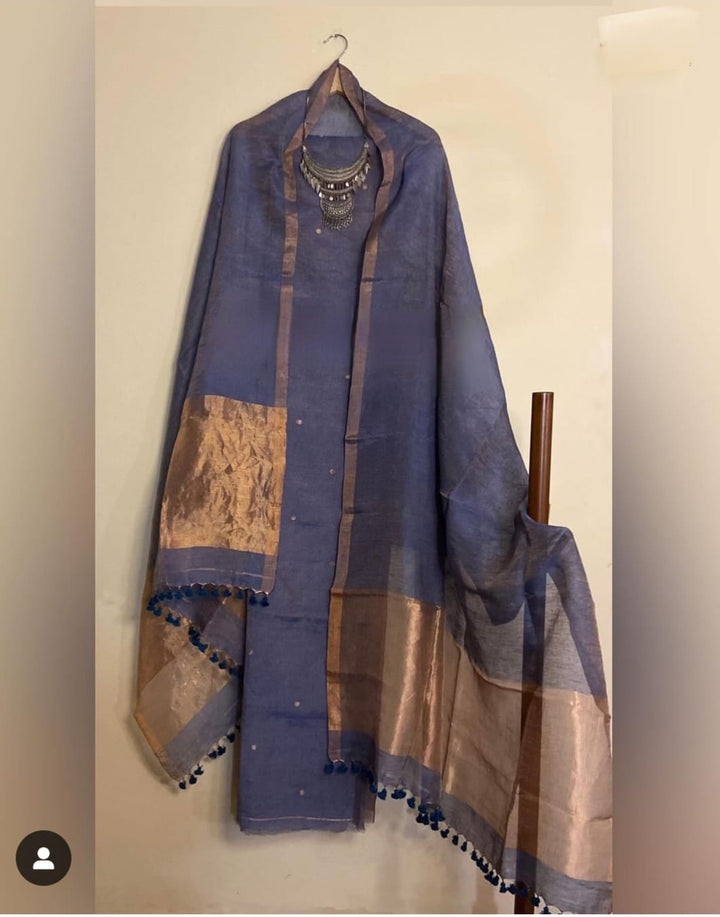 Pure Silk By Linen 2PC Jamdani Unstitched Suit with Tissue Zari Palla