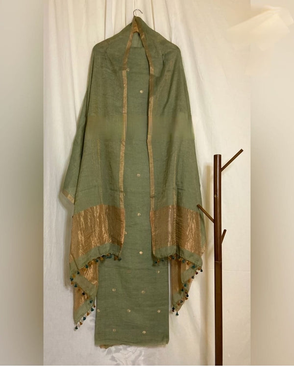Pure Silk By Linen 2PC Jamdani Unstitched Suit with Tissue Zari Palla