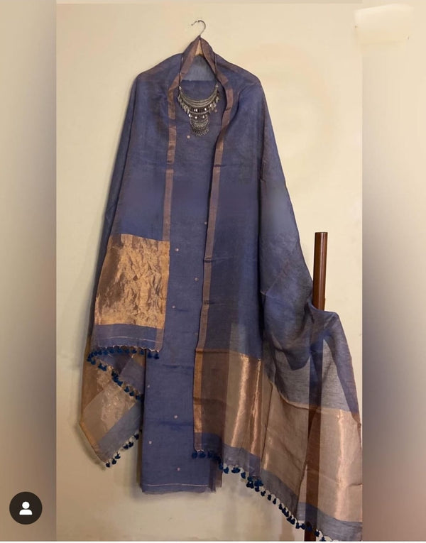 Pure Silk By Linen 2PC Jamdani Unstitched Suit with Tissue Zari Palla