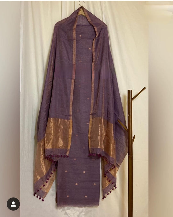 Pure Silk By Linen 2PC Jamdani Unstitched Suit with Tissue Zari Palla