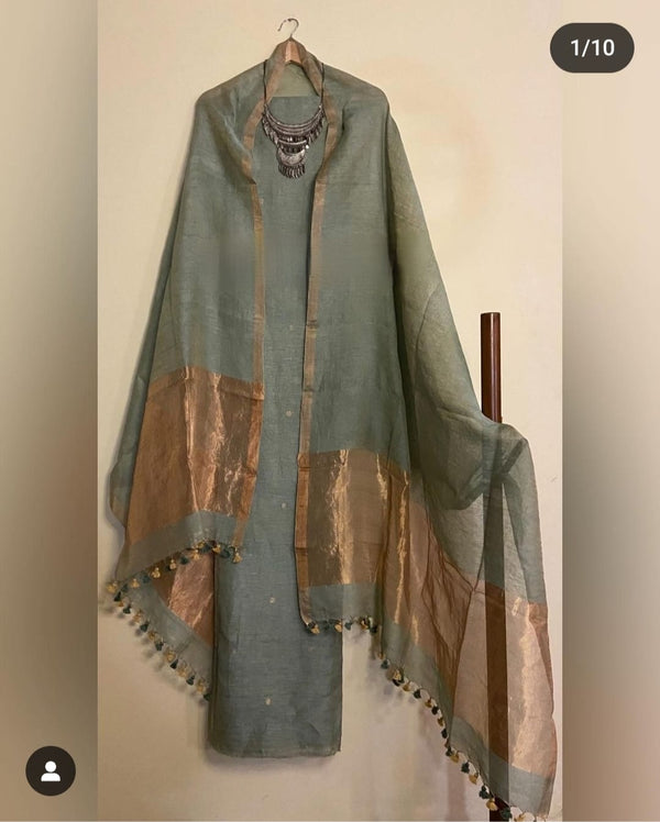 Pure Silk By Linen 2PC Jamdani Unstitched Suit with Tissue Zari Palla