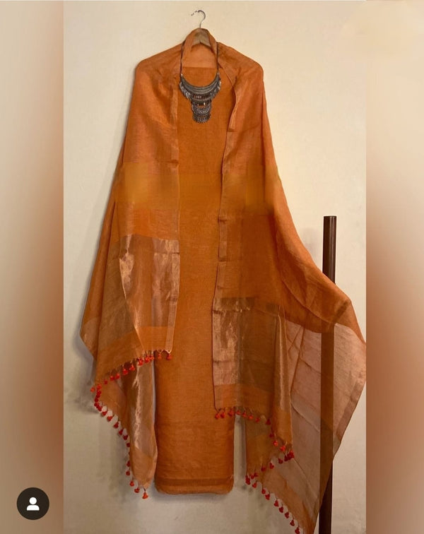 Pure Silk By Linen 2PC Jamdani Unstitched Suit with Tissue Zari Pallu