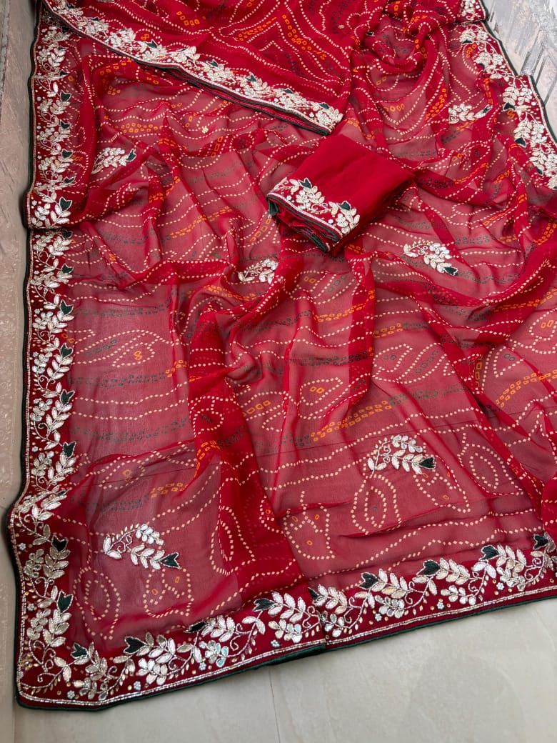 Exclusive Bandhej Work Georgette Saree