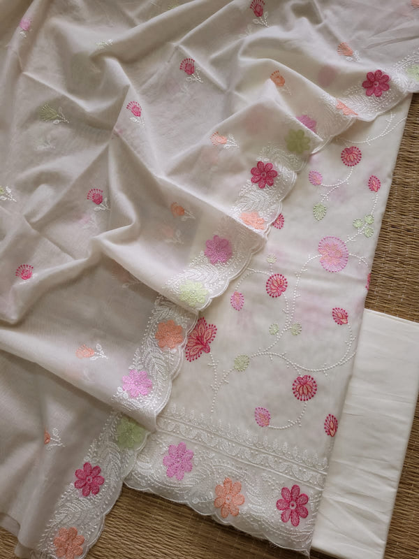 Pure Banarasi Mul Cotton Unstitched Suit With Embroidery Work