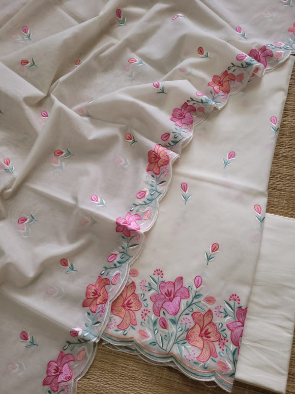 Pure Banarasi Mul Cotton Unstitched Suit With Embroidery Work