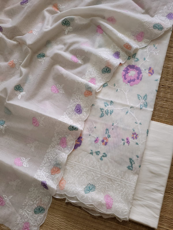 Pure Banarasi Mul Cotton Unstitched Suit With Embroidery Work