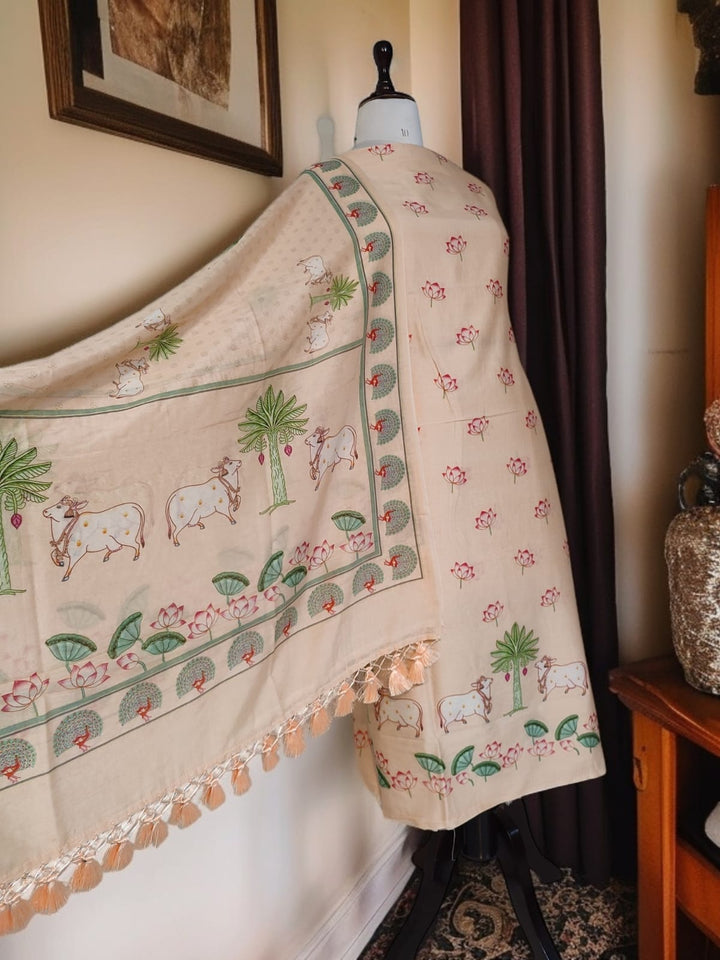 Pure Banarasi Chanderi Silk Pichwai Work Unstitched Suit