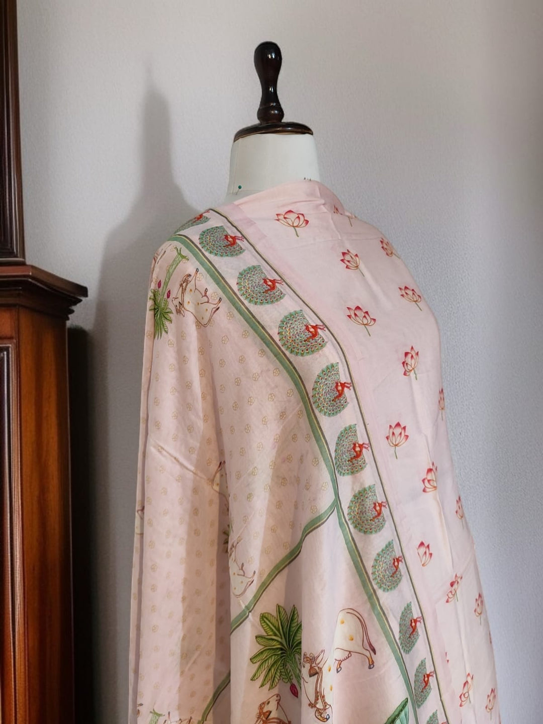 Pure Banarasi Chanderi Silk Pichwai Work Unstitched Suit