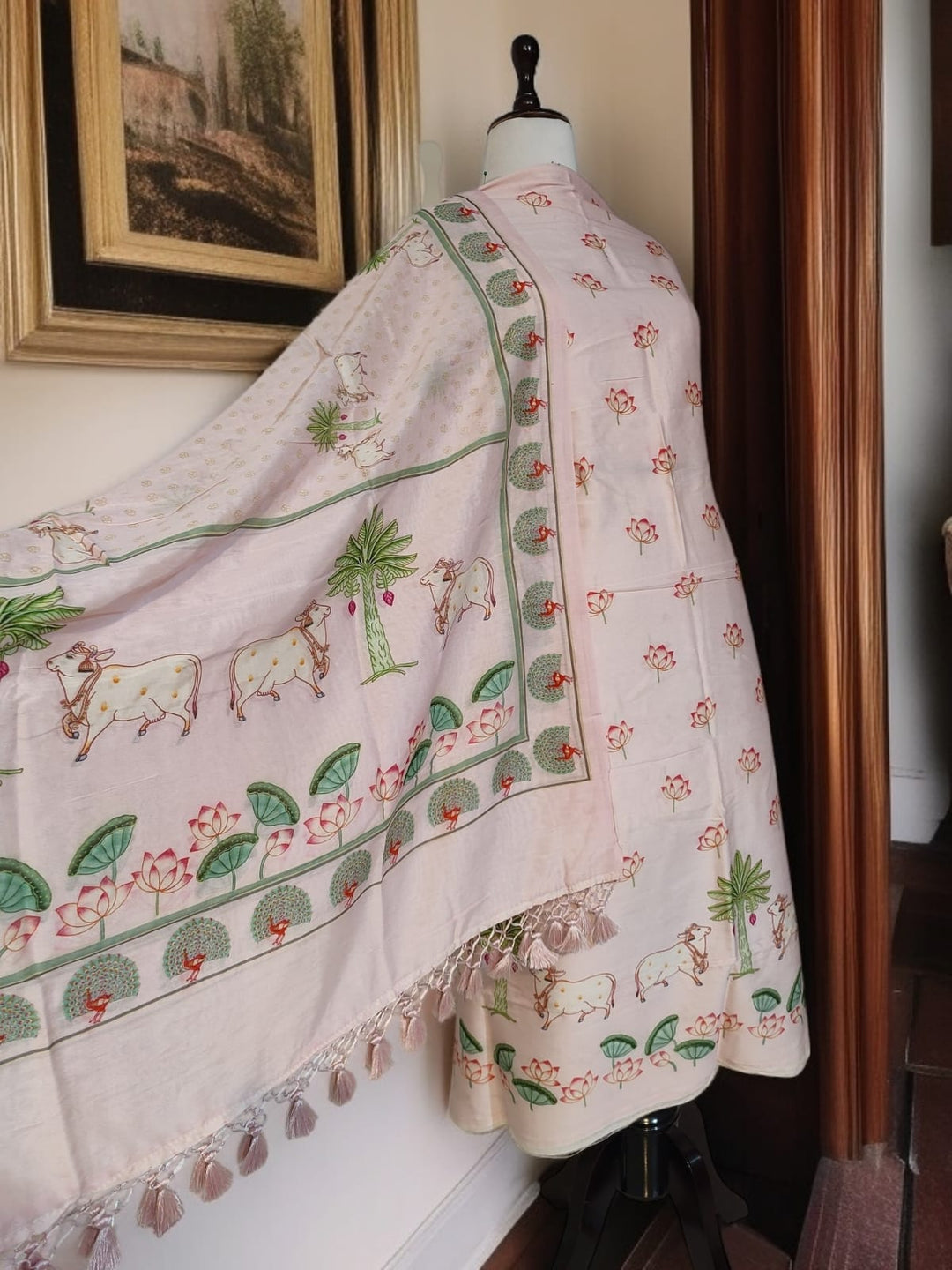 Pure Banarasi Chanderi Silk Pichwai Work Unstitched Suit