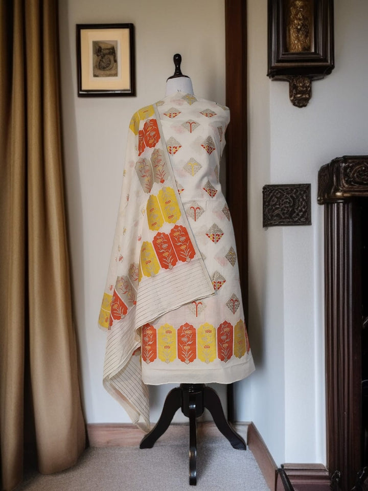 Exclusive Pure Banarasi Chanderi Silk Alfi Weaved Unstitched Suit