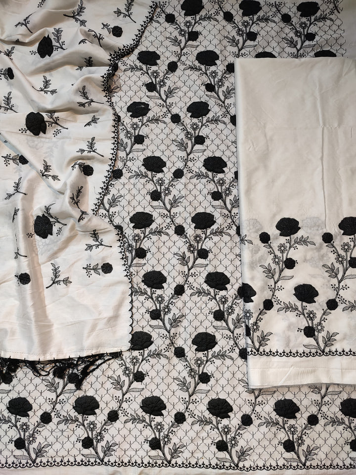 Exclusive Pure Banarasi Chanderi Silk Unstitched Suit With Applique Work and Dense Embroidery