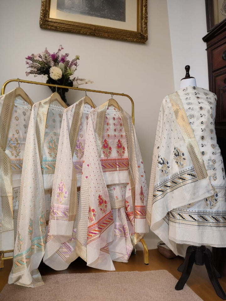 Exclusive Pure Banarasi Chanderi Silk Alfi Weaved Unstitched Suit