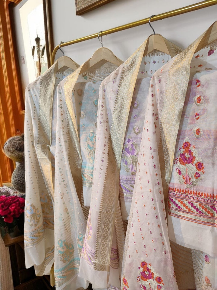 Exclusive Pure Banarasi Chanderi Silk Alfi Weaved Unstitched Suit