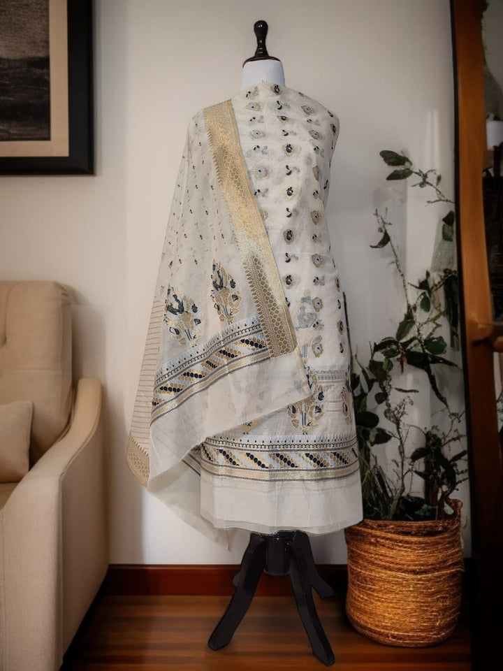 Exclusive Pure Banarasi Chanderi Silk Alfi Weaved Unstitched Suit