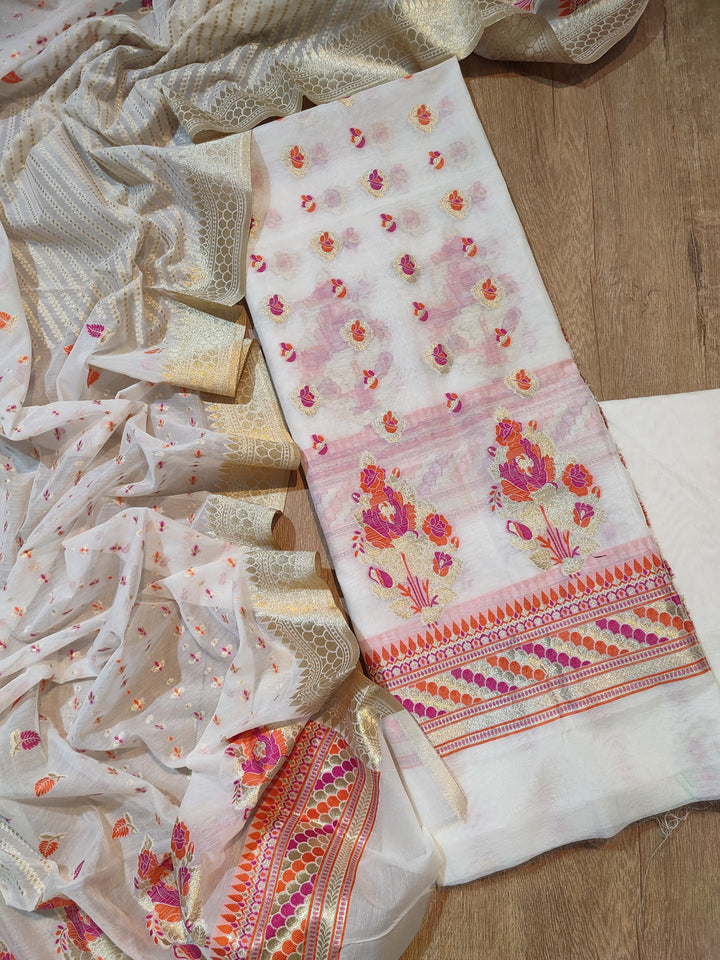 Exclusive Pure Banarasi Chanderi Silk Alfi Weaved Unstitched Suit
