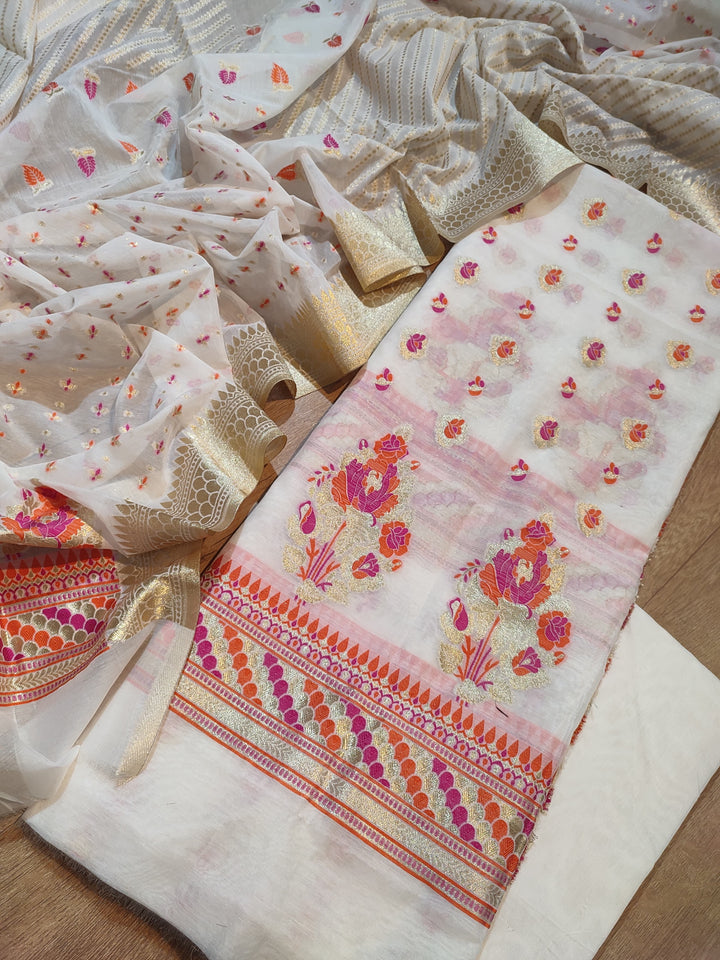 Exclusive Pure Banarasi Chanderi Silk Alfi Weaved Unstitched Suit