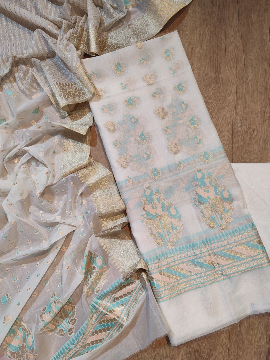 Exclusive Pure Banarasi Chanderi Silk Alfi Weaved Unstitched Suit