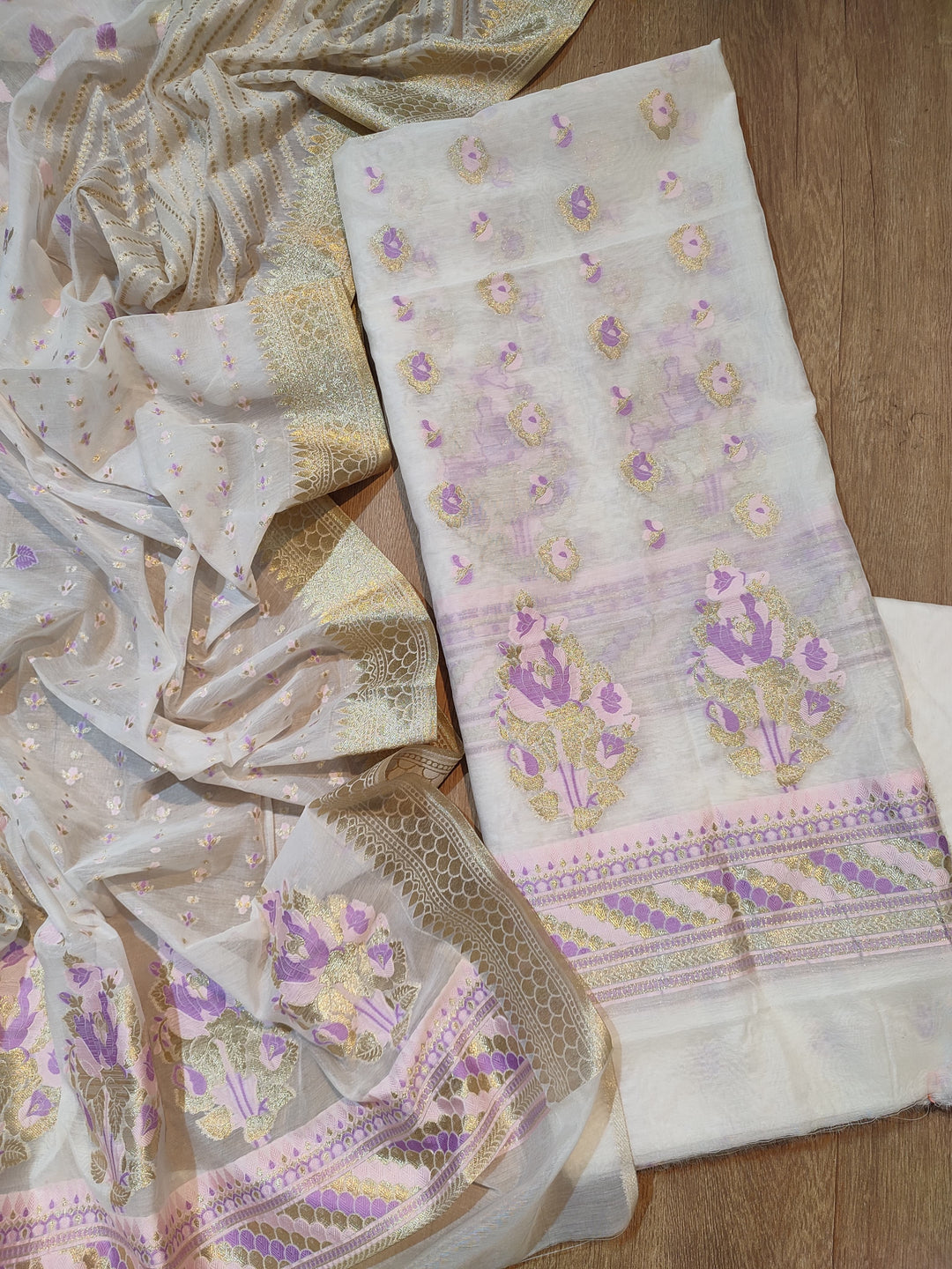 Exclusive Pure Banarasi Chanderi Silk Alfi Weaved Unstitched Suit