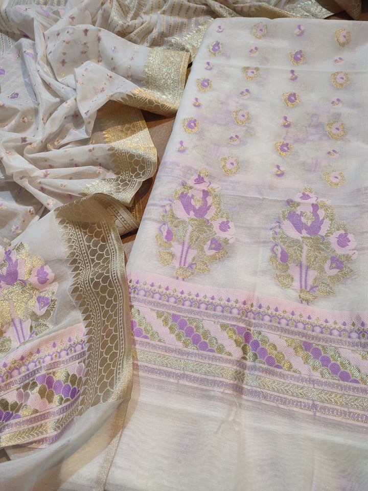 Exclusive Pure Banarasi Chanderi Silk Alfi Weaved Unstitched Suit