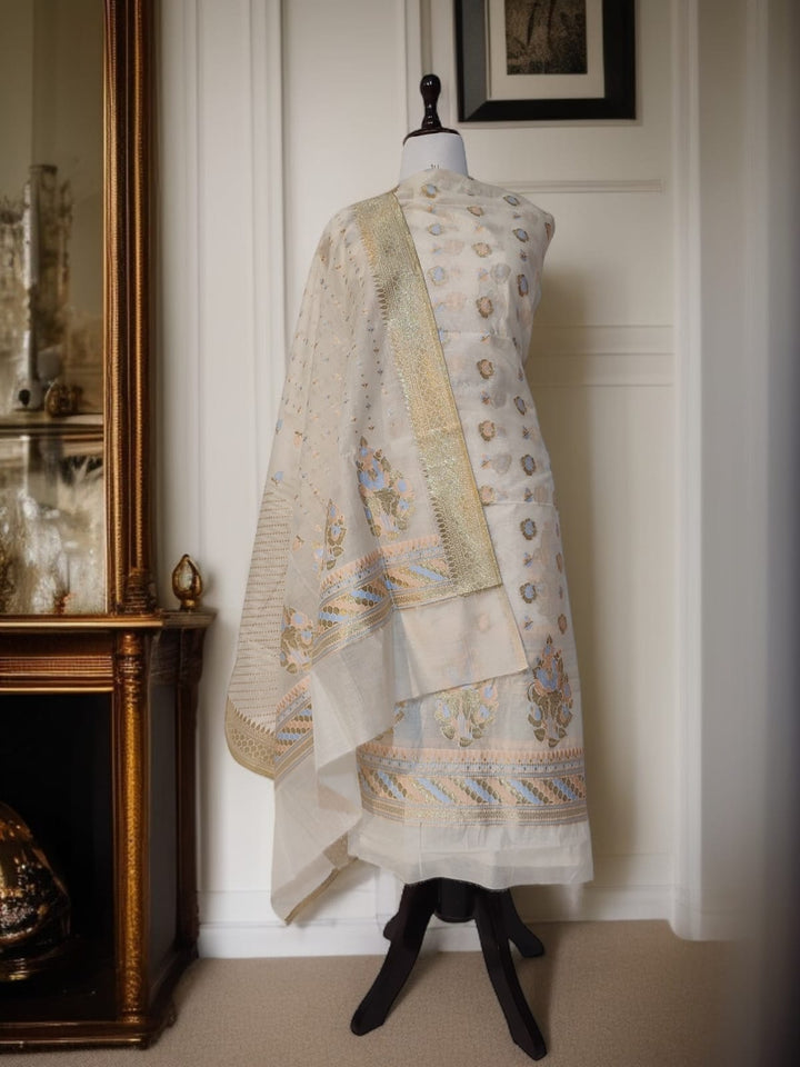 Exclusive Pure Banarasi Chanderi Silk Alfi Weaved Unstitched Suit