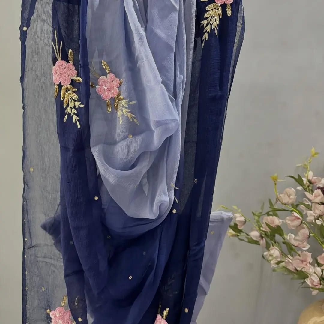 Pure Chiffon Hand Work Saree With Running Blouse
