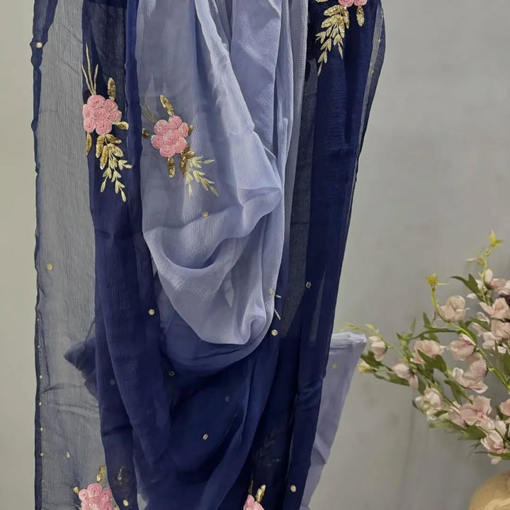 Pure Chiffon Hand Work Saree With Running Blouse