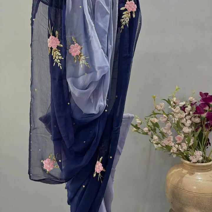 Pure Chiffon Hand Work Saree With Running Blouse