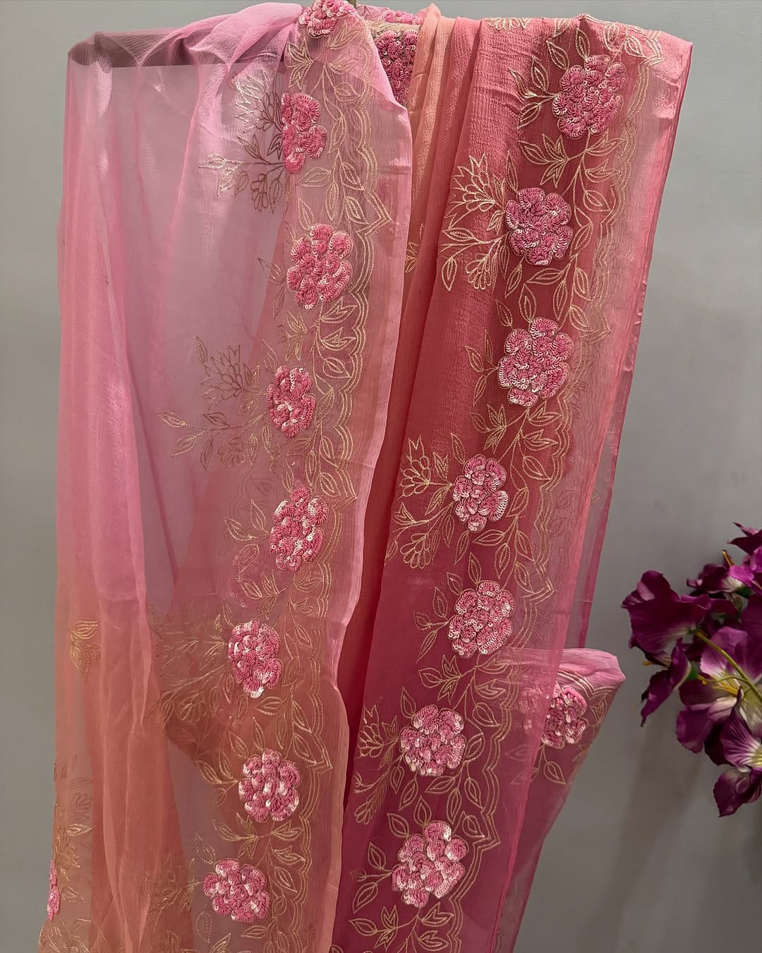 Pure Chiffon Hand Work Saree With Running Blouse