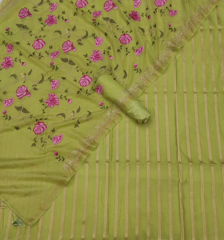 Banarasi Chanderi Silk Unstitched Suit with Embroidery work