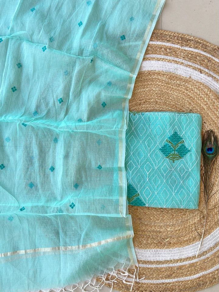 Pure Kota Doriya Embroidered Unstitched Suit With Dupatta