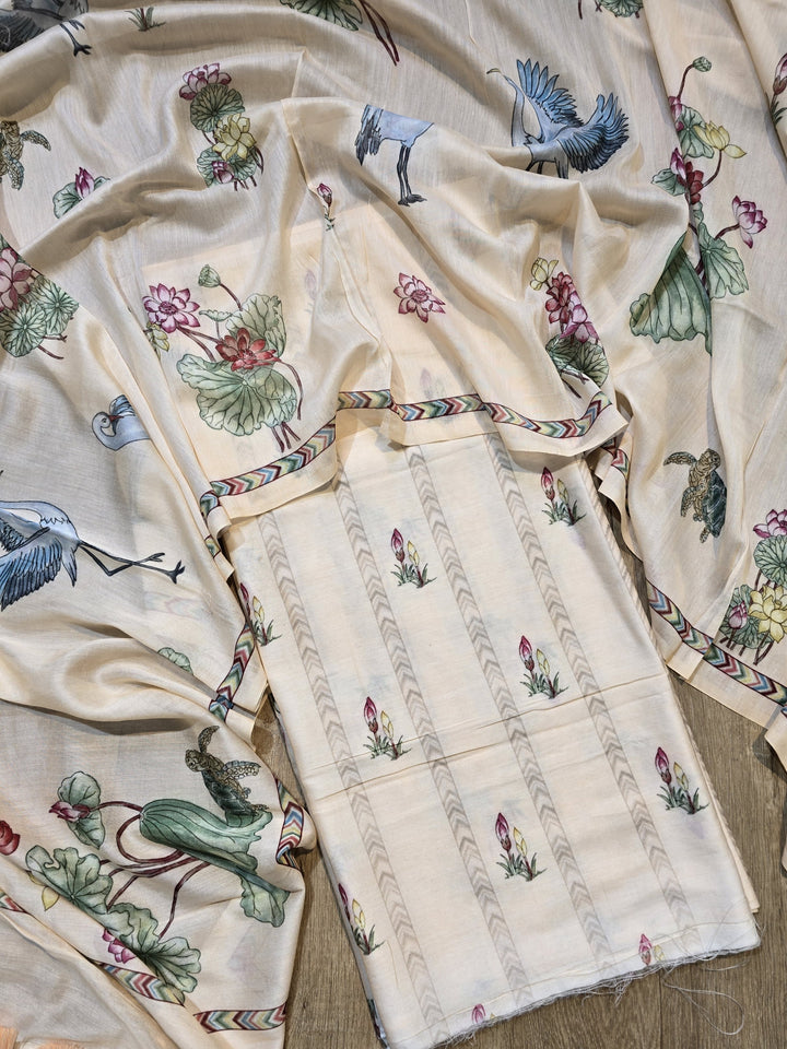 Pure Banarasi Chanderi Silk Unstitched Suit With Digital print