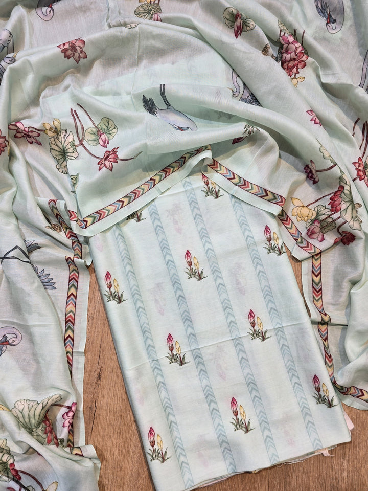 Pure Banarasi Chanderi Silk Unstitched Suit With Digital print