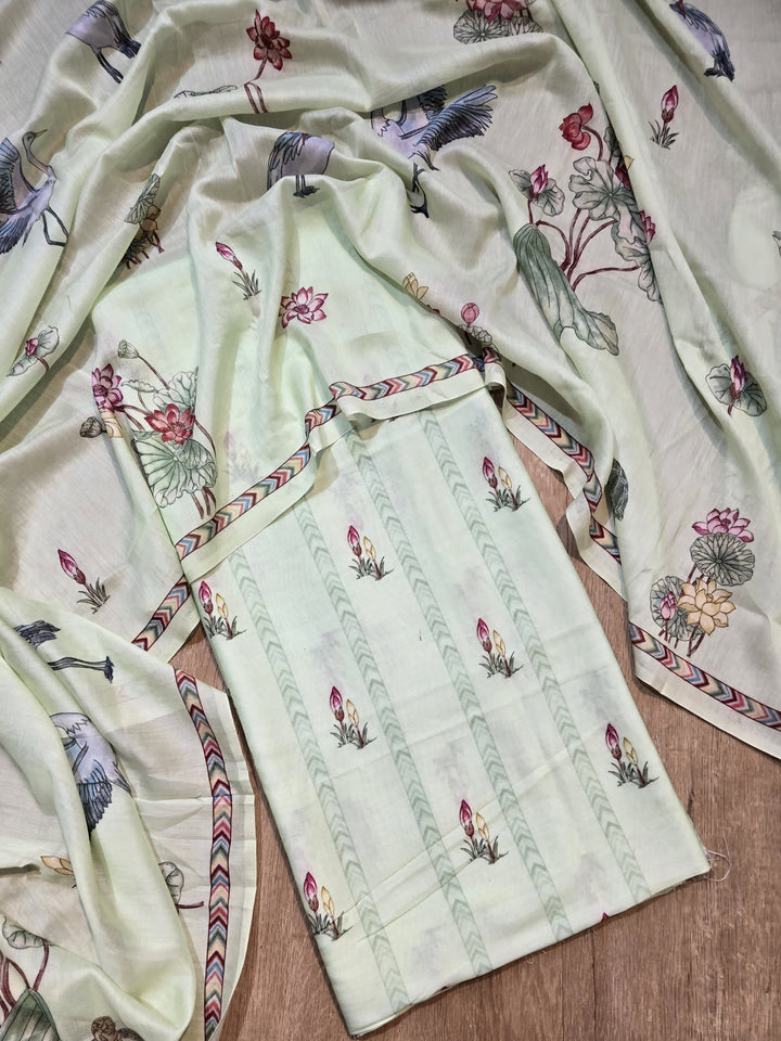 Pure Banarasi Chanderi Silk Unstitched Suit With Digital print