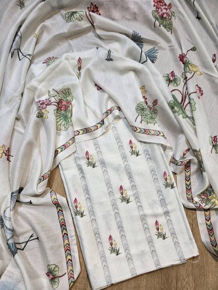 Pure Banarasi Chanderi Silk Unstitched Suit With Digital print