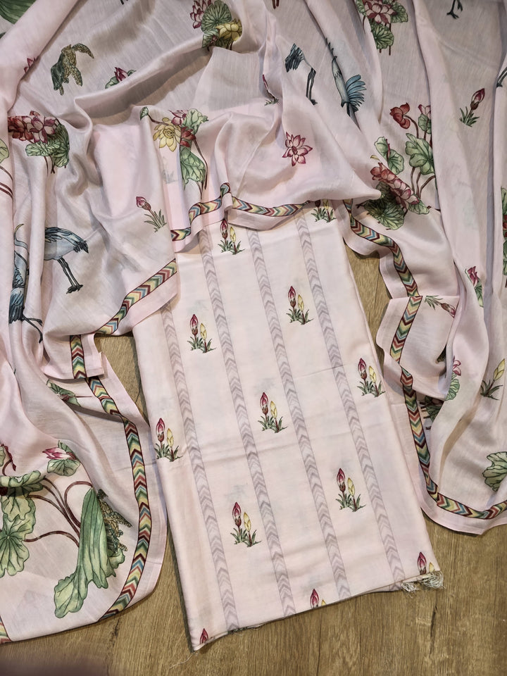 Pure Banarasi Chanderi Silk Unstitched Suit With Digital print